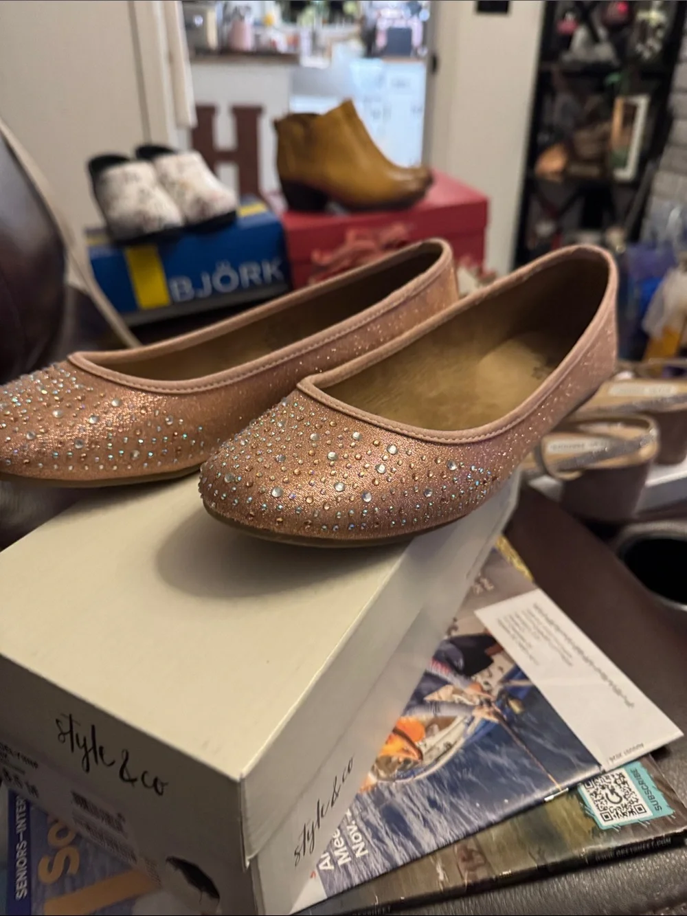 Style & Co. Pink Crystal-Embellished Ballet Flats